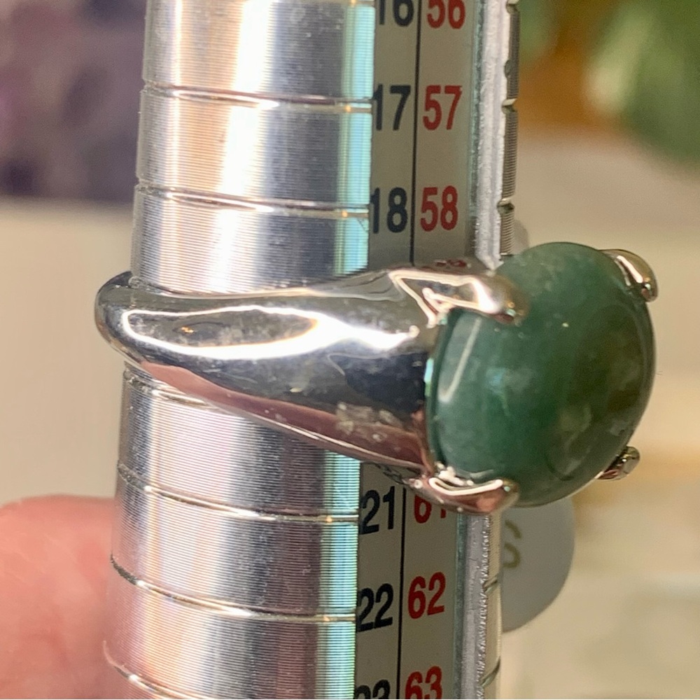 Shuai Jun Silver Tone Round Green Stone Fashion Statement Cocktail Ring Size 9 - Picture 7 of 7